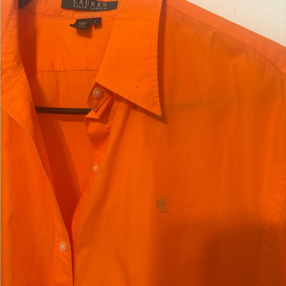 Lauren Ralph Lauren Orange Casual Button Down Shirt  WOMENS